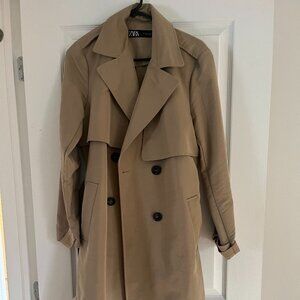 ZARA LONG DOUBLE BREASTED TRENCH - Light Camel SMALL